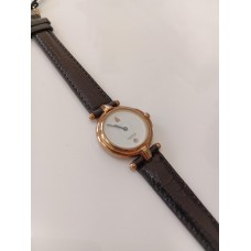 VINTAGE Lanvin γυναικείο ρολόι με επίχρυσο καντράν και μαύρο δερμάτινο λουράκι (VIN08)